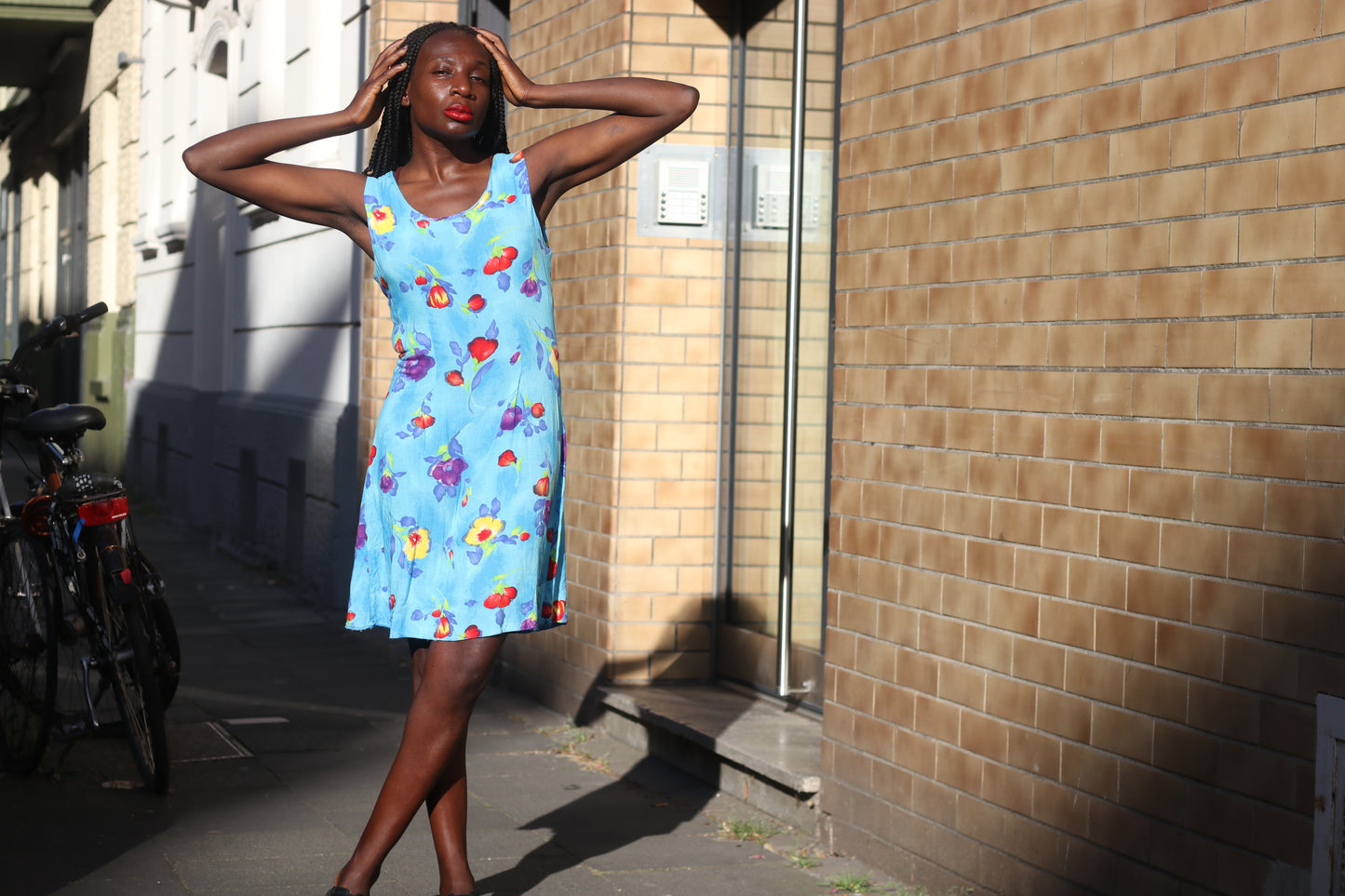 Vintage 90s Floral Dress Blue Sleeveless Summer Sundress Mini Dress Grunge Cute