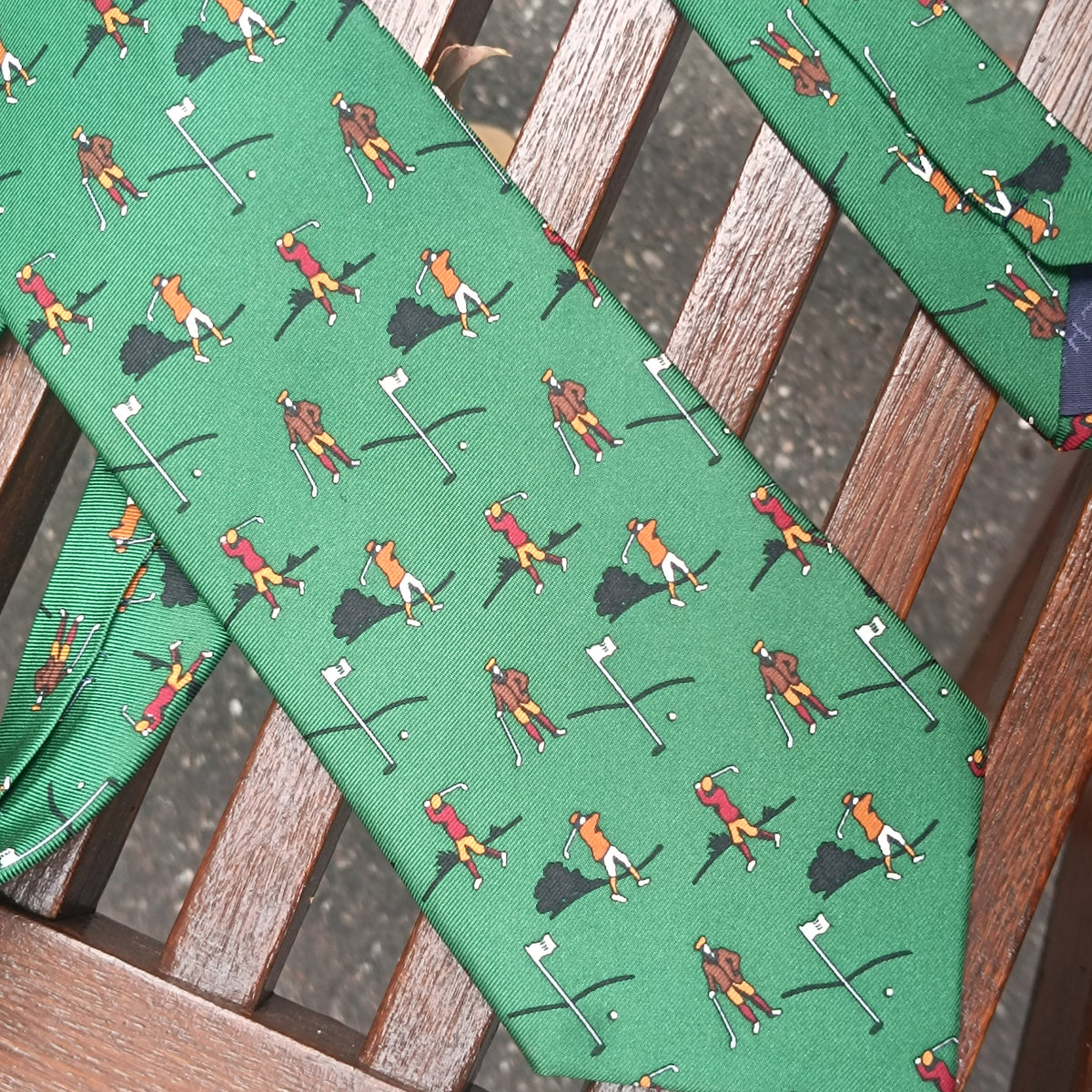 Vintage 90s Cabouchon Golf Silk Tie – Emerald Green Novelty Necktie
