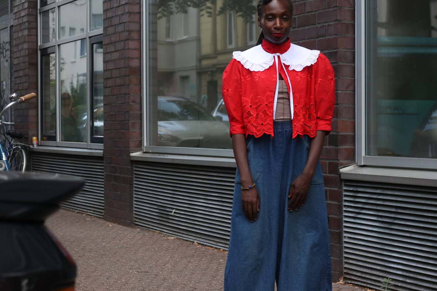 Vintage 80s Red Broderie Anglaise Cropped Jacket | Eyelet Blouse
