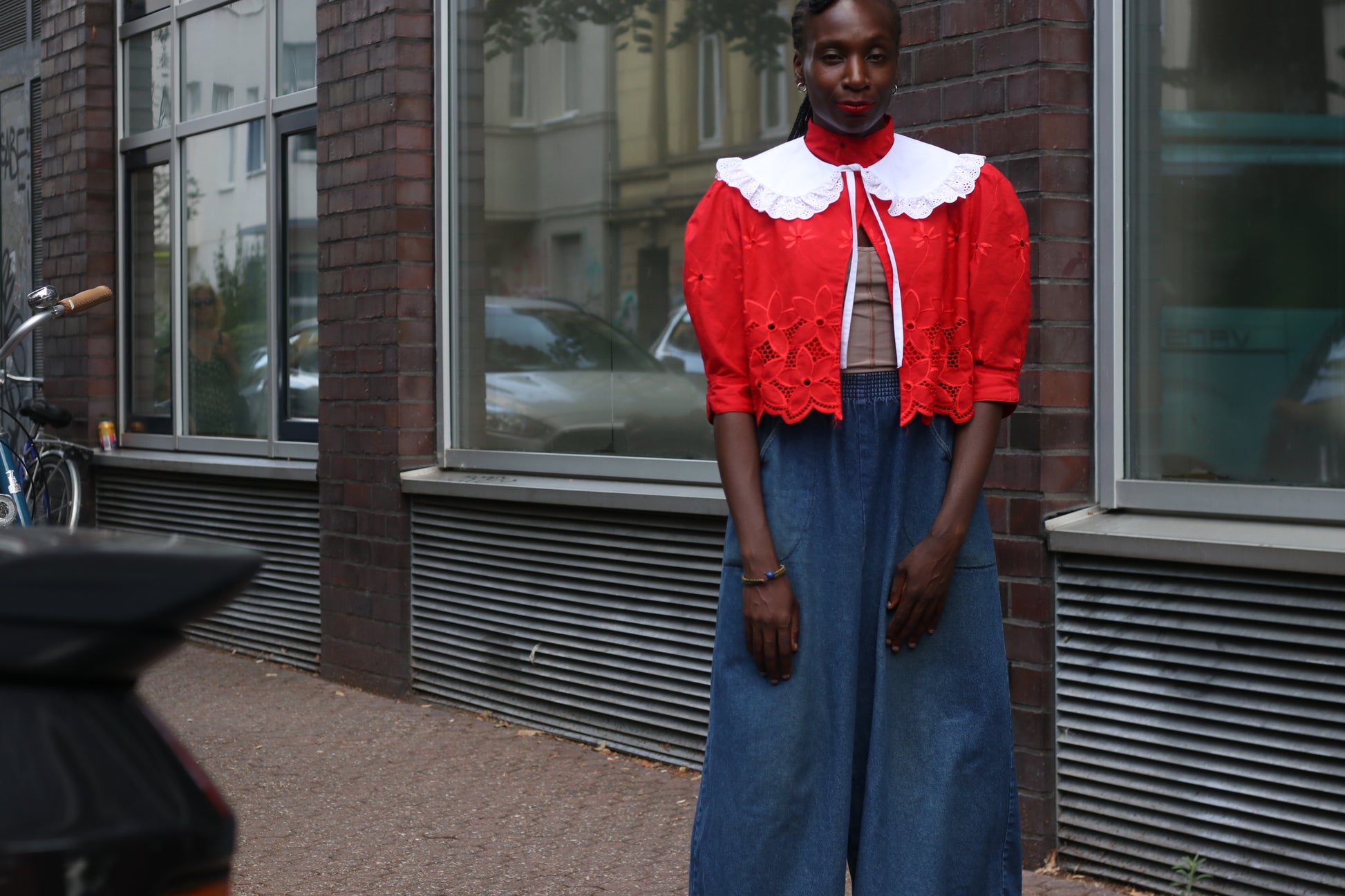 Vintage 80s Red Broderie Anglaise Cropped Jacket | Eyelet Blouse