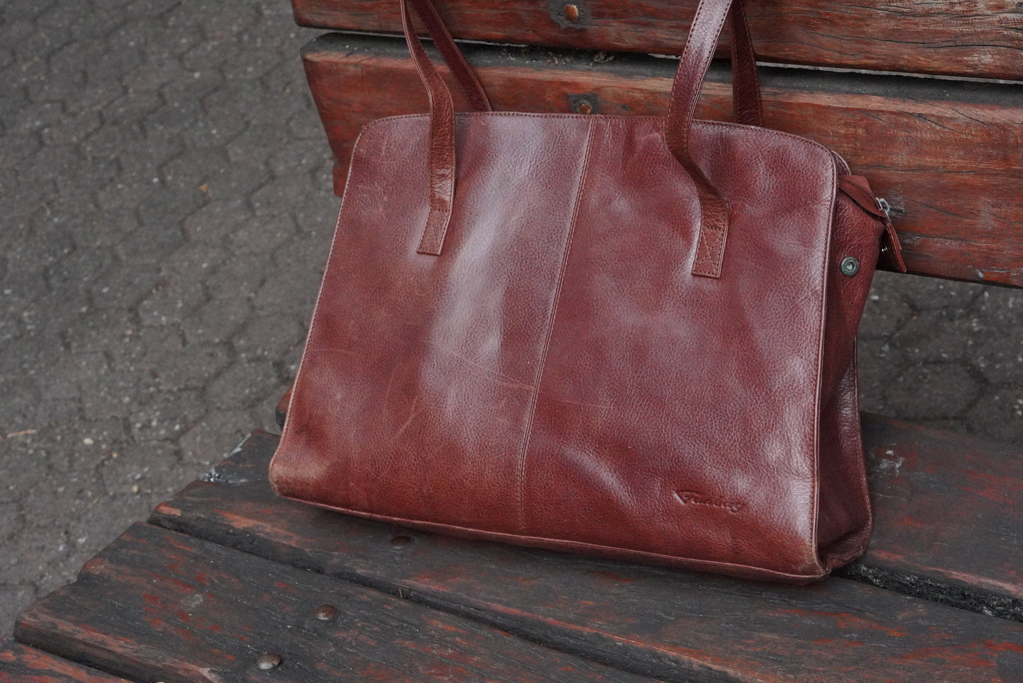 Funbag Vintage 90s Cognac Leather Tote Bag - Brown Shoulder Shopper