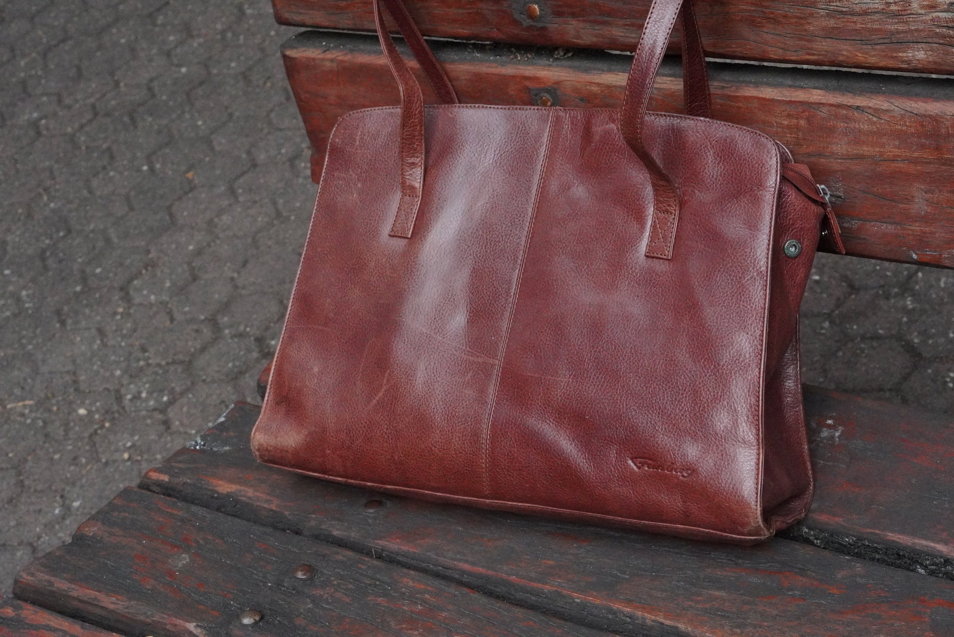 Funbag Vintage 90s Cognac Leather Tote Bag - Brown Shoulder Shopper