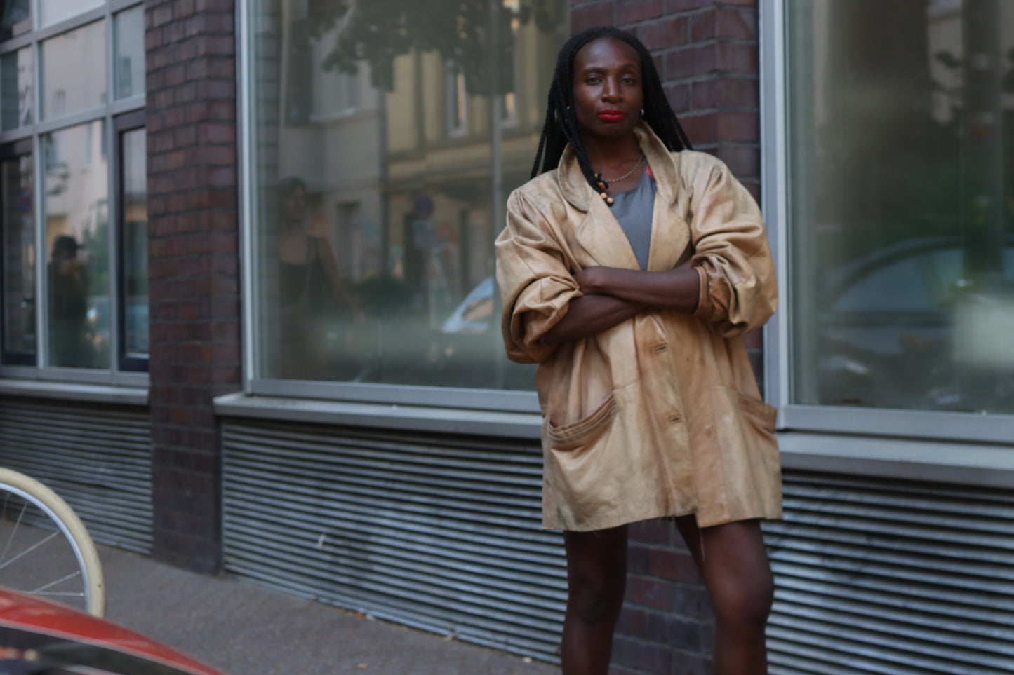 Vintage 80s Distressed Tan Leather Blazer | Oversized 90s Style