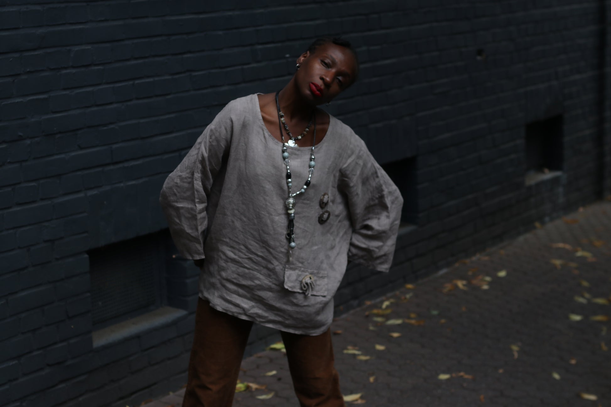 Vintage Linen Tunic Top - 90s Oversized Beige Blouse - L/XL