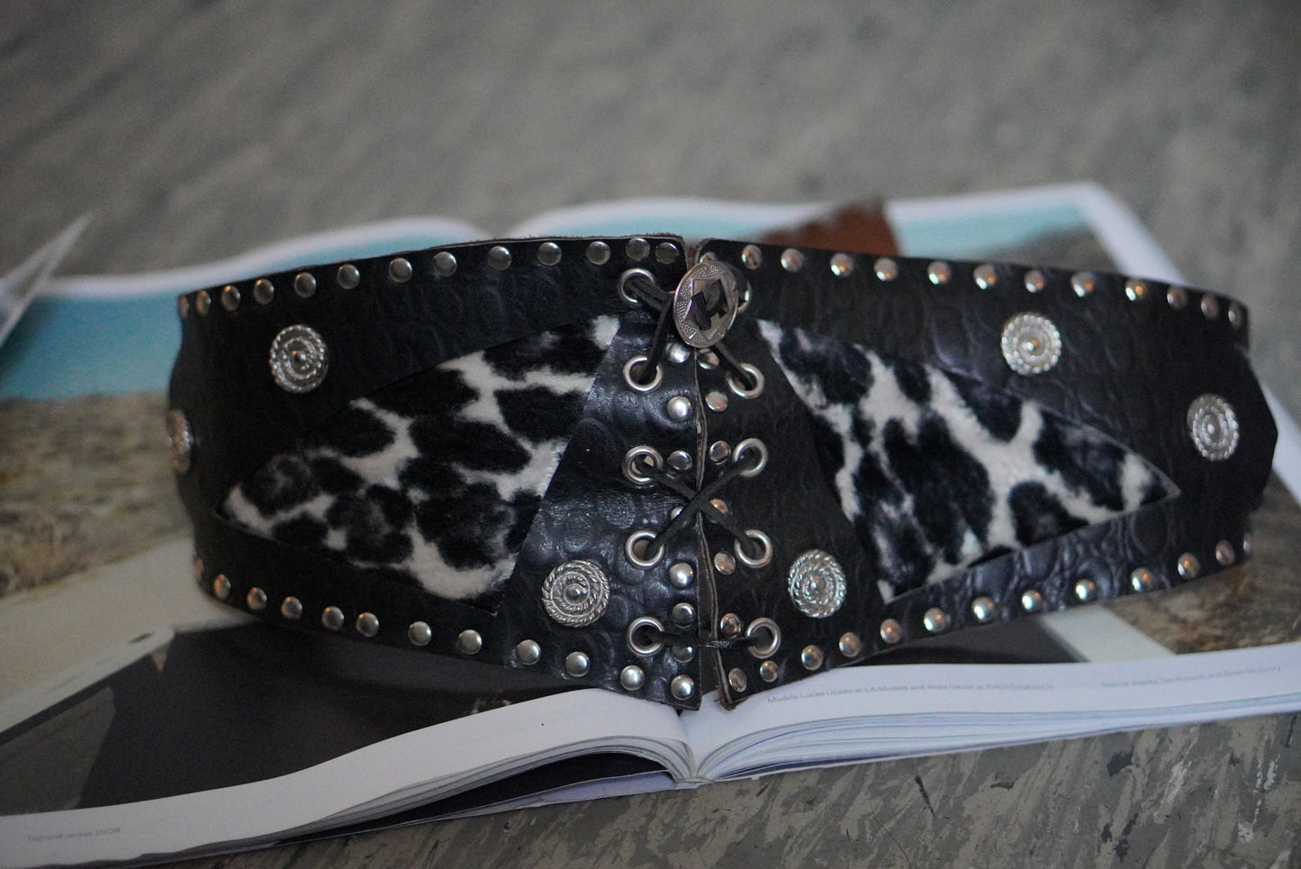Vintage Leopard Studded Belt - Y2K Western Leather S/M