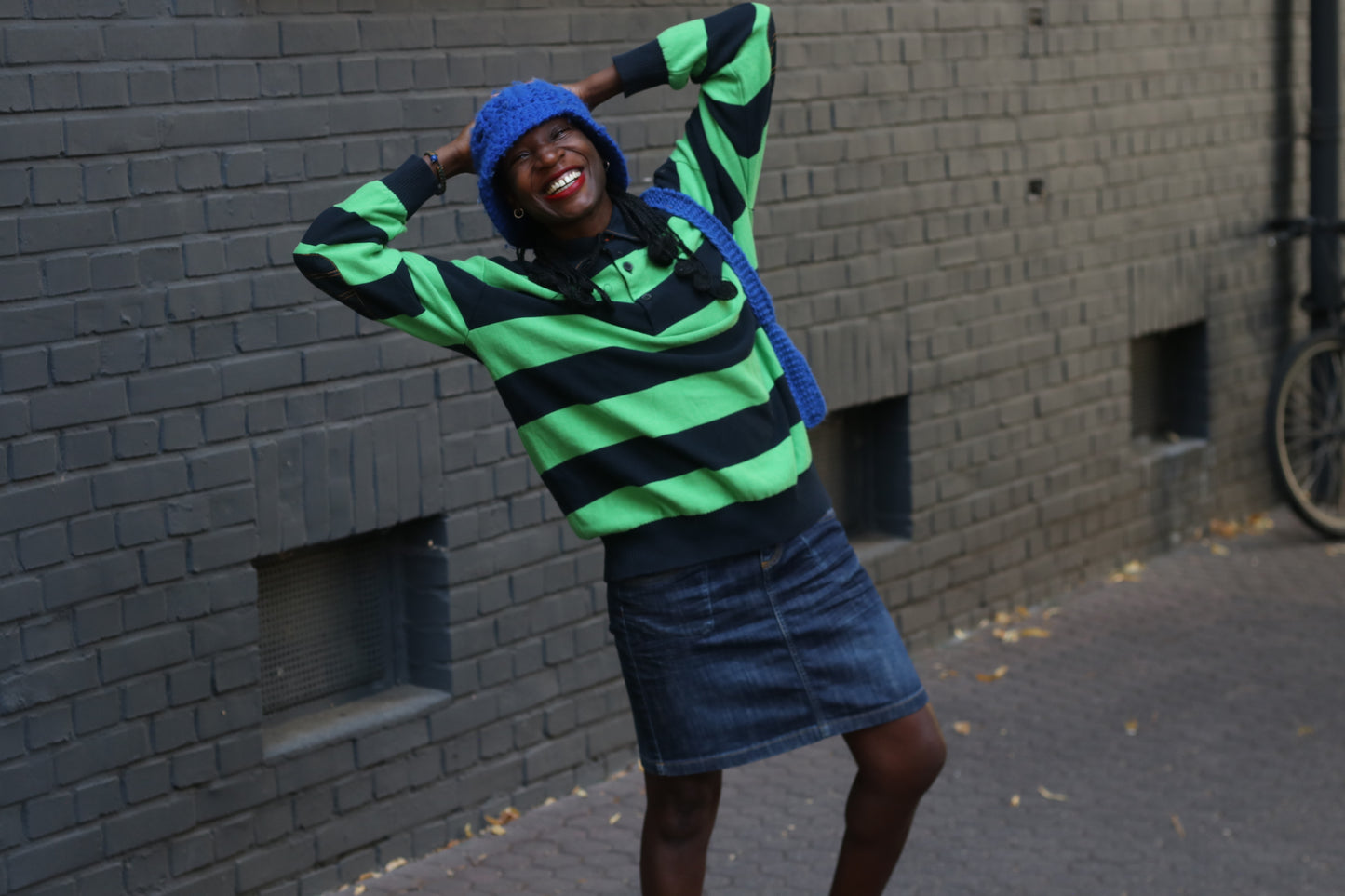 Vintage Bogner Stripe Jumper | Navy & Lime Green Cotton Knit | Fits M