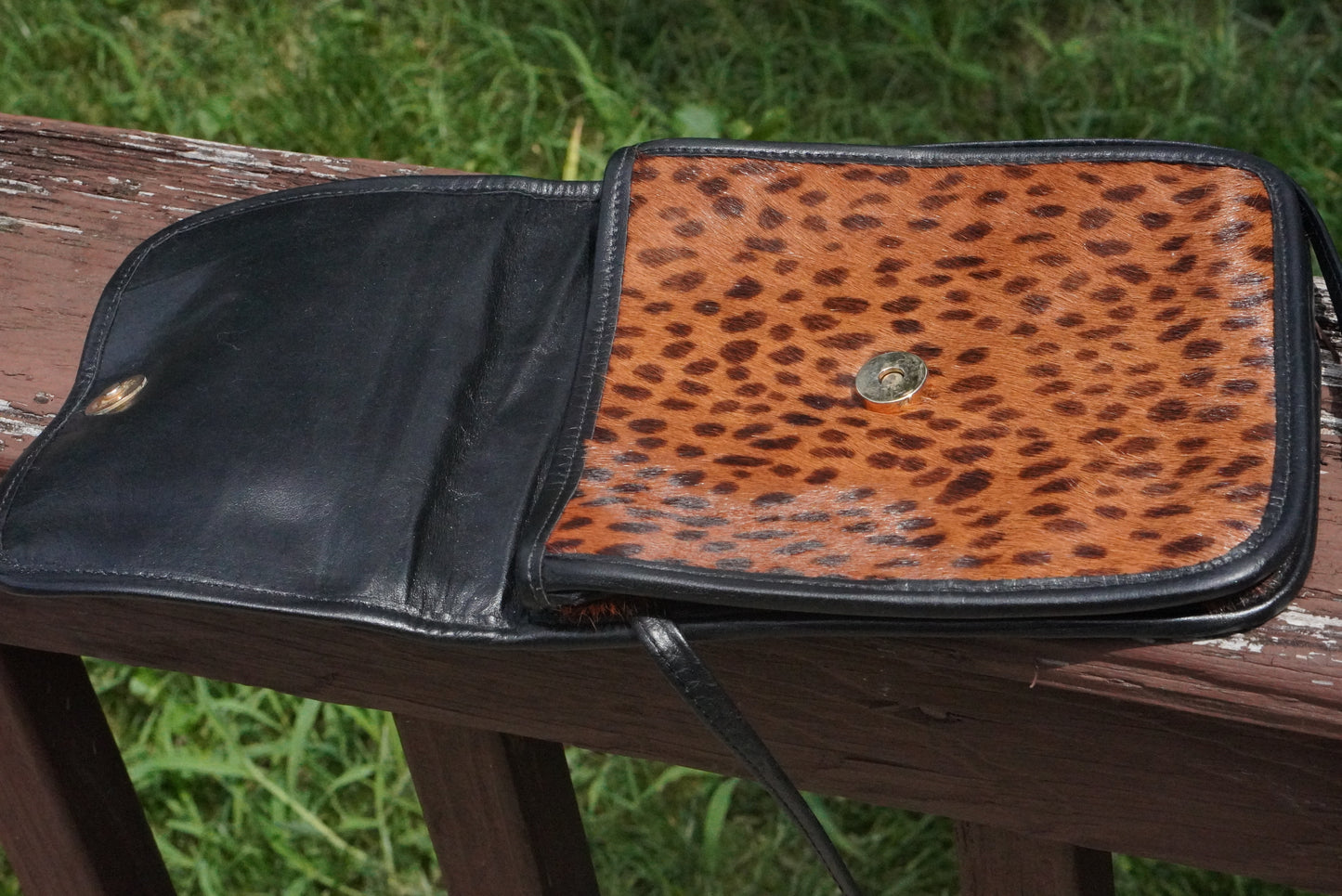 Vintage 90s Leopard Print Calf Hair Crossbody Bag - Leather Purse