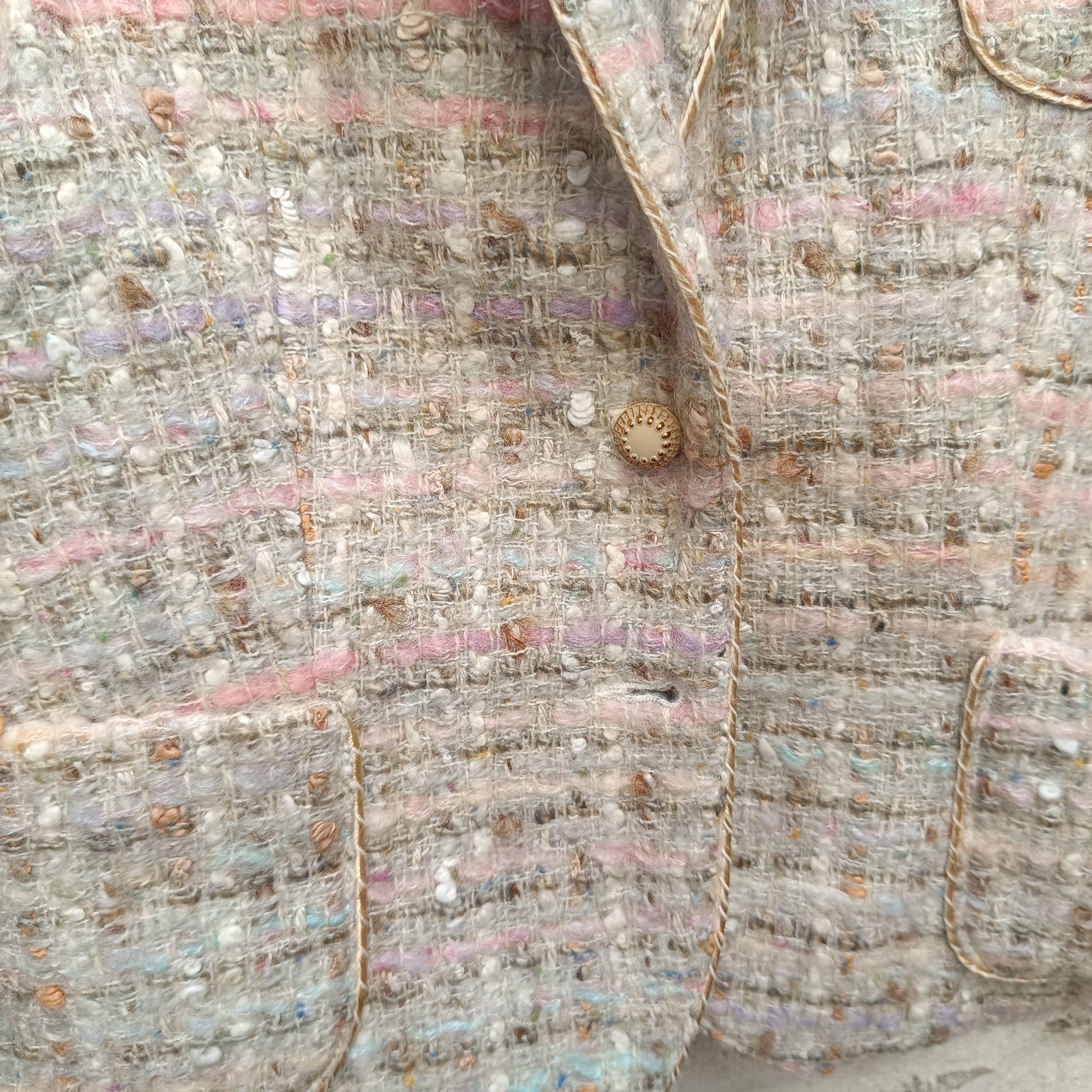 90s Tweed Blazer - Vintage Cream  Création Avance Wool Blend Jacket - M/L