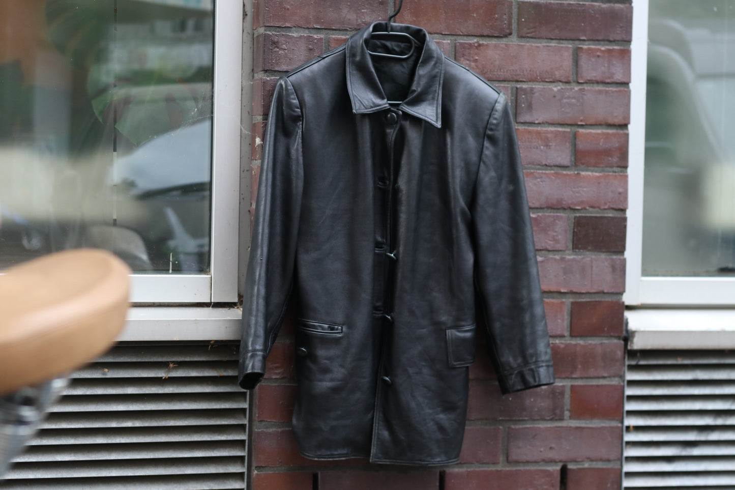 Vintage Leather Jacket 90s Black Leather Trench Coat Matrix Minimalist Shacket