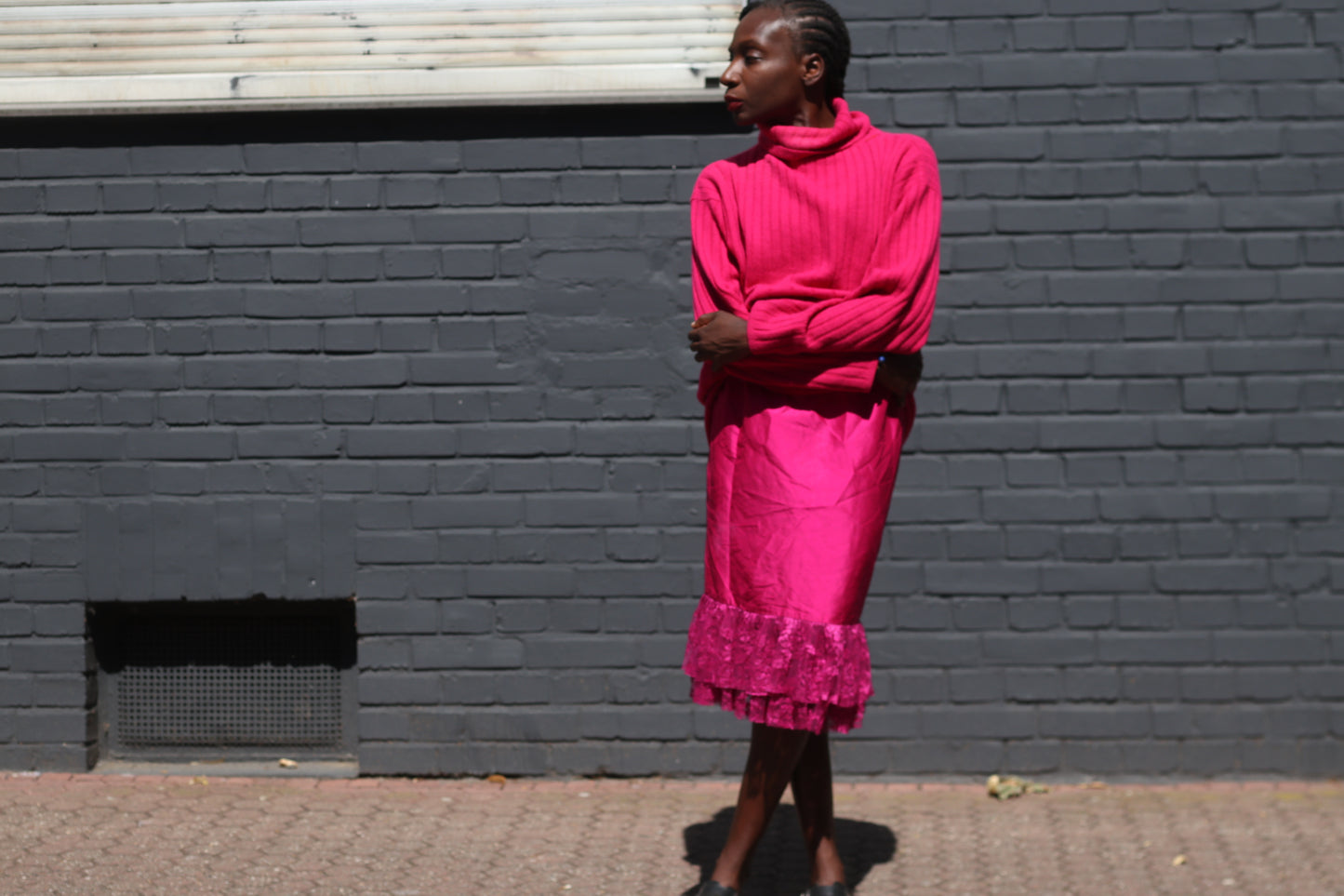 Vintage Pink Turtleneck Sweater Dress | 90s Oversized Knit Jumper