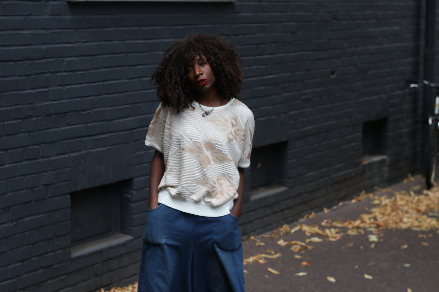 Vintage Short Sleeve Knit Top - 80s Textured Cream Sweater S/M