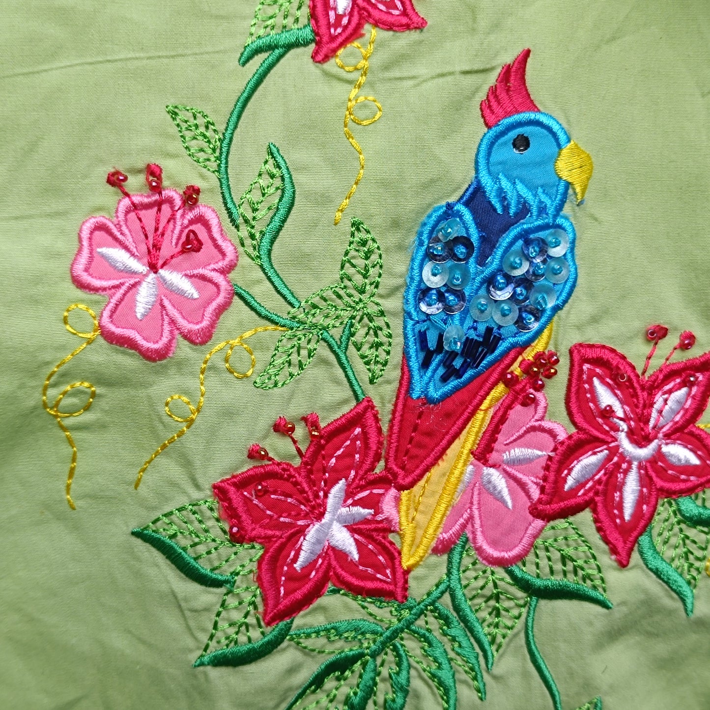 Bobbie Brooks Vintage 90s Green Embroidered Tropical Hawaiian Shirt