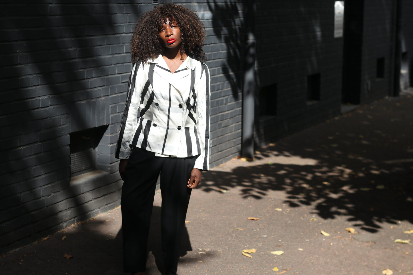 Vintage Striped Blazer | 90s Black White Geometric Jacket | Vera Mont S