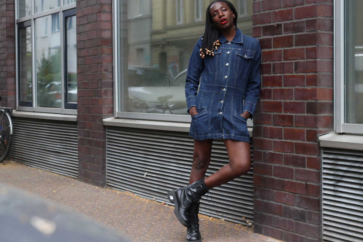 Vintage 1990s Denim Mini Dress Jacket Blue Jean Utility Western Button Up Dress