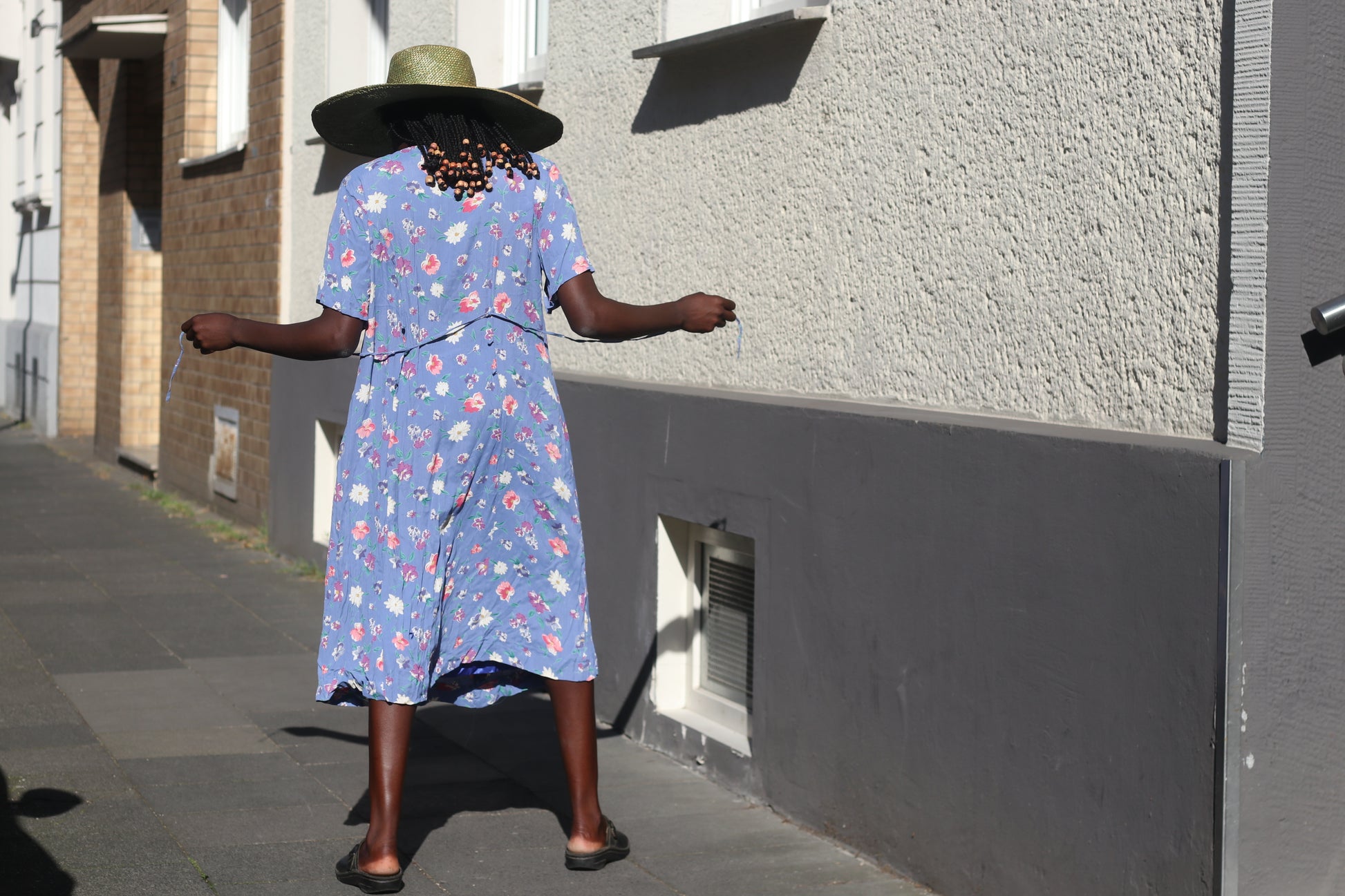 Vintage 1990s Floral Midi Dress - Blue 90s Grunge Button Front Sundress