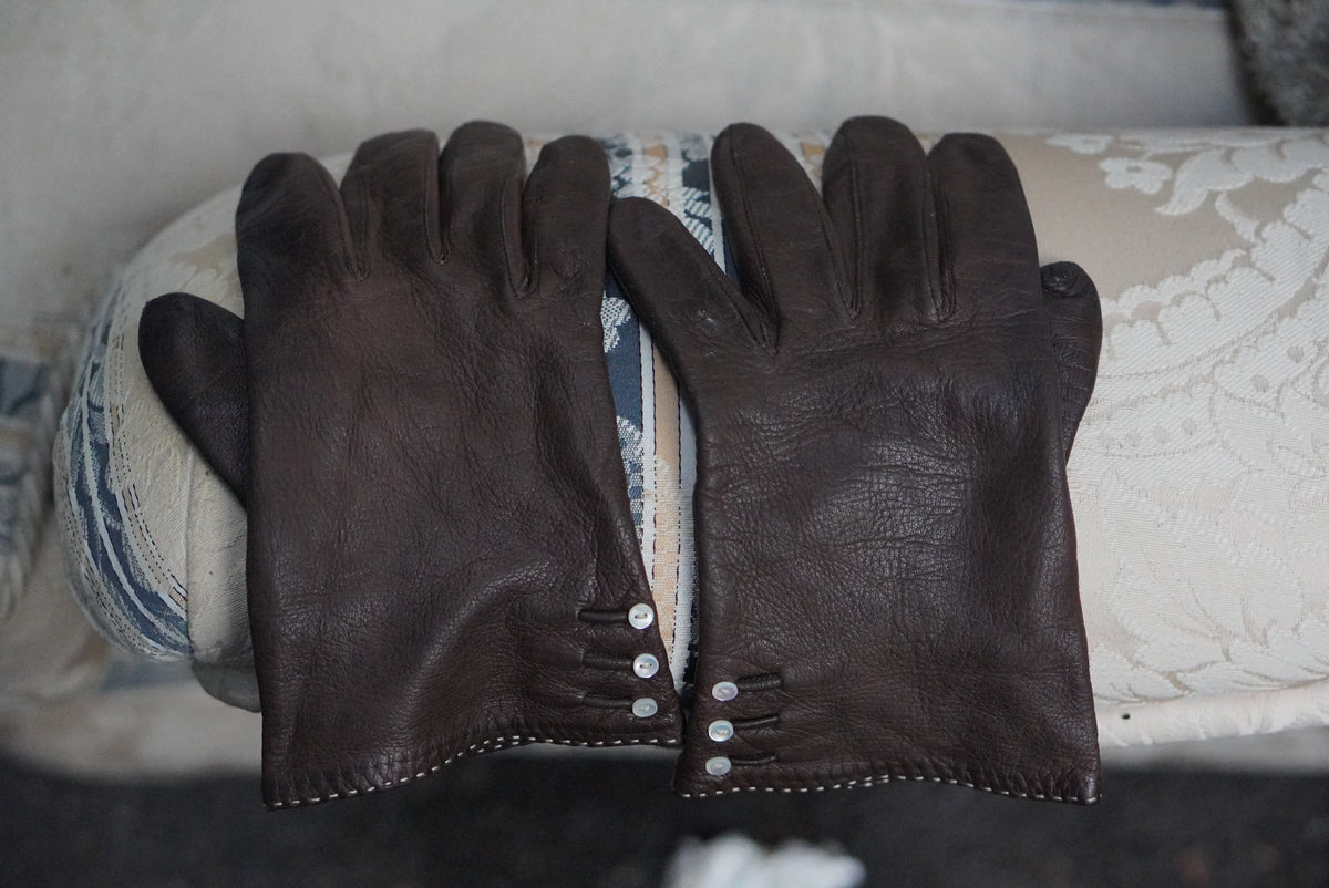 Vintage Leather Gloves | 1950s Dark Brown Driving Gloves - Size S/M
