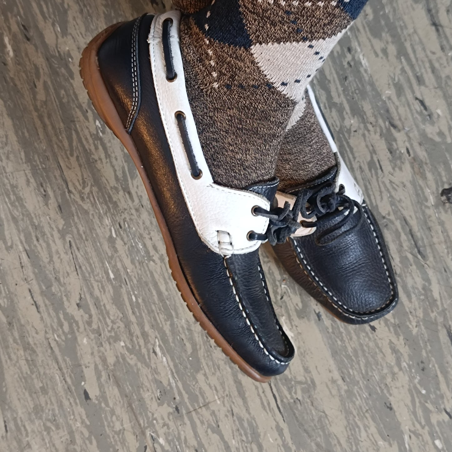 Vintage Boat Shoes | 90s Two Tone Leather Loafers Navy White EU 39