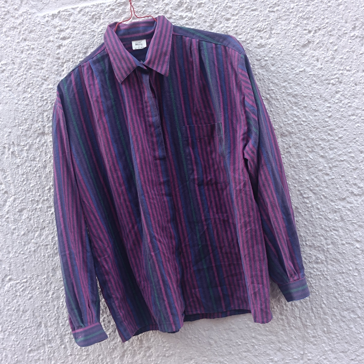 Vintage Striped Oversized Shirt | 90s Purple Teal Cotton Blouse XS to S