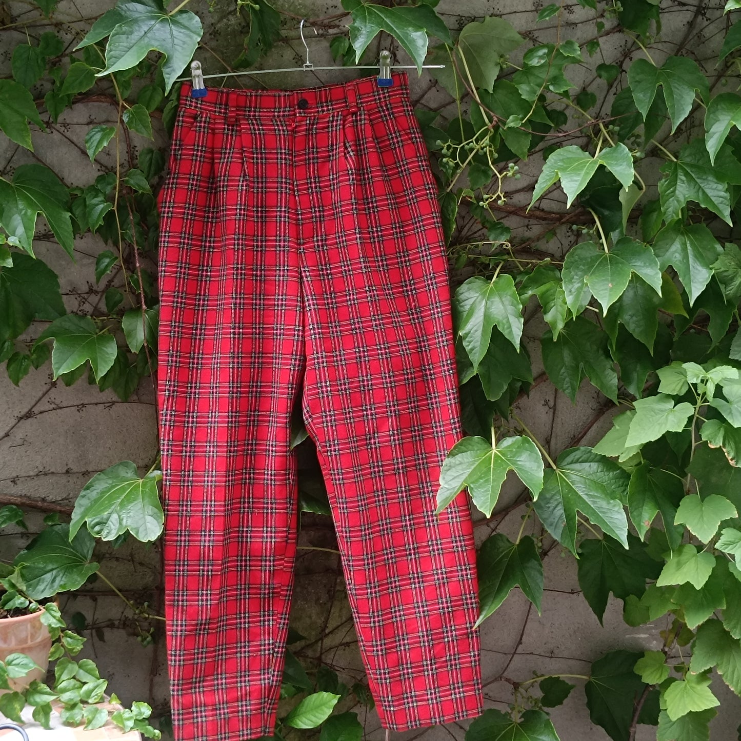 Vintage Red Plaid Trousers | 80s High Waist Tartan Wool Pants | Fits M