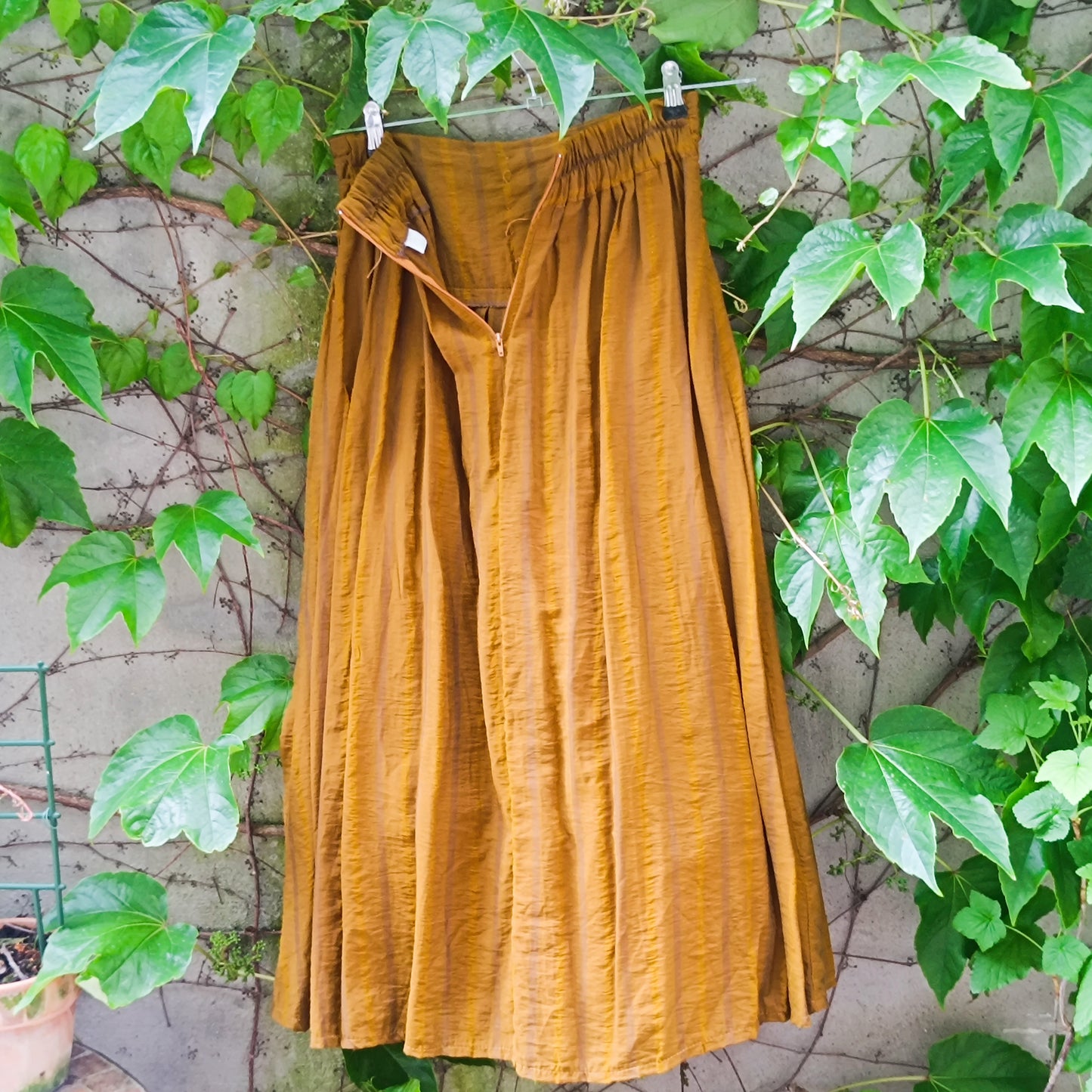Vintage 70s Mustard Gold Maxi Skirt - Striped Boho Pleated Long Skirt