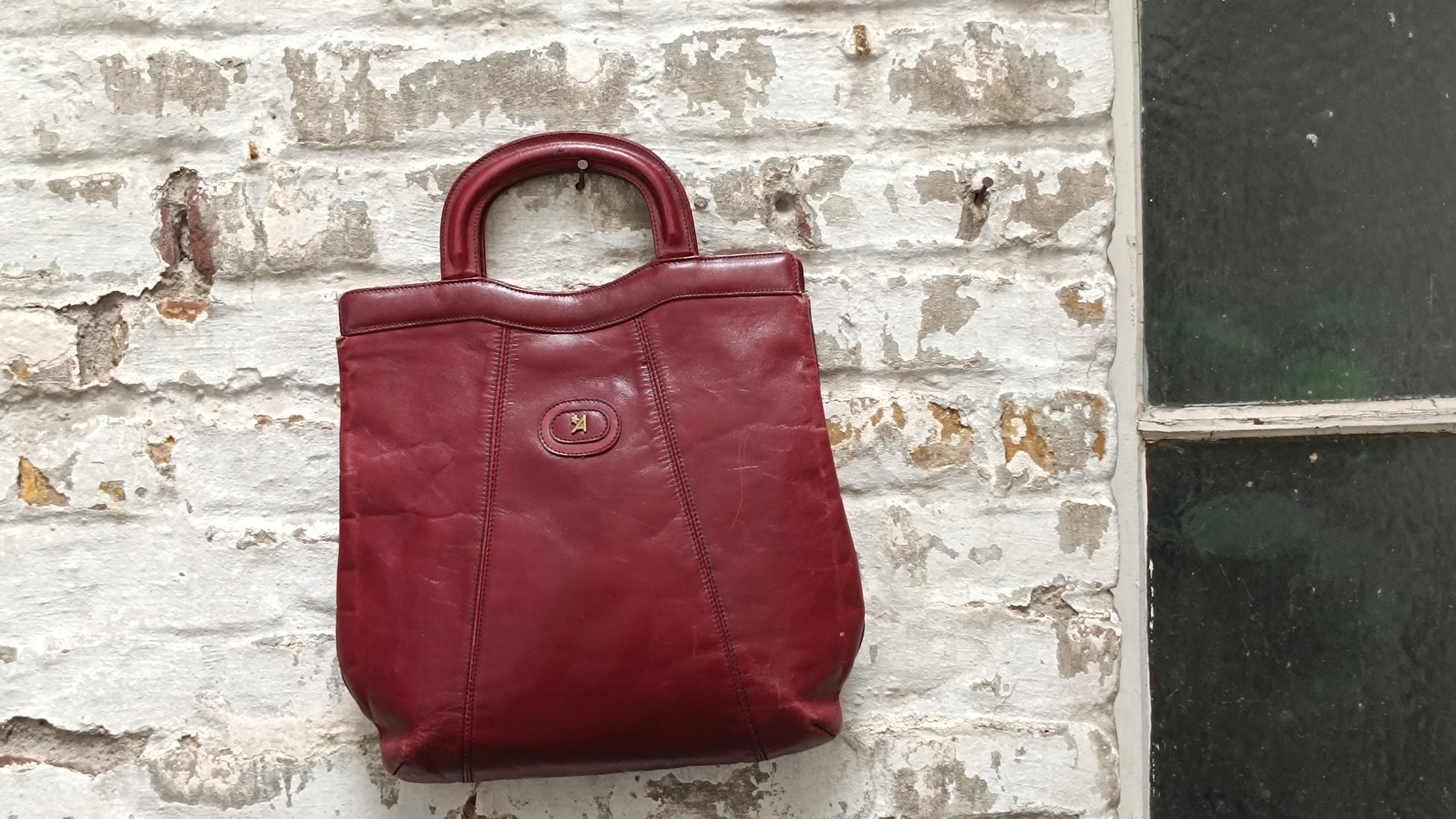 Vintage Etienne Aigner Burgundy Leather Handbag 70s Oxblood Tote Top Handle Bag