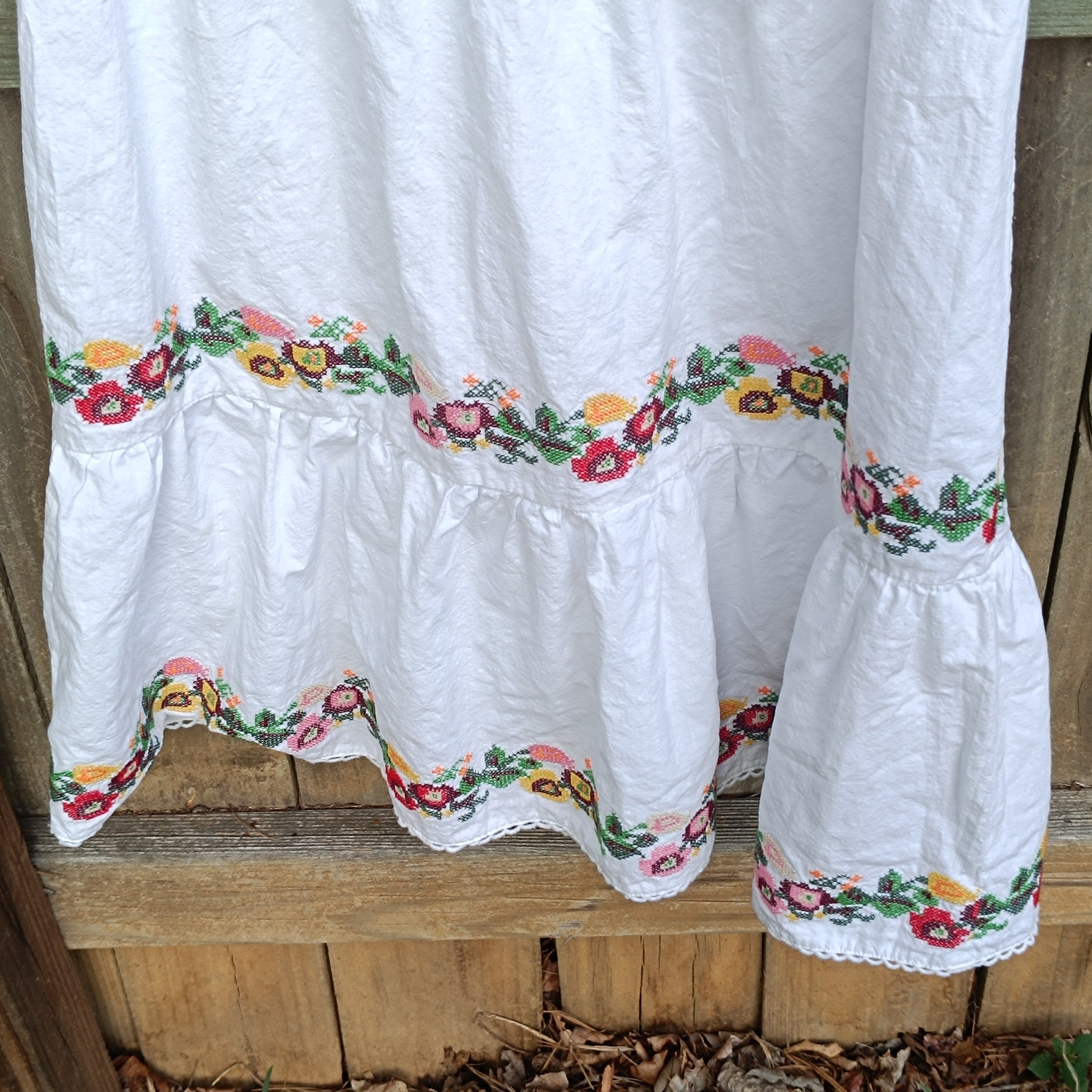 Jade Melody Tam Embroidered White Cotton Boho Peasant Midi Dress