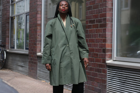 Vintage Ellen Partridge Green Trench Coat 1980s Cotton Duster Minimalist Jacket M