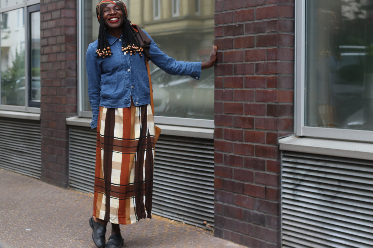 Vintage Vero Moda Plaid Wrap Skirt Brown Check Maxi Long Fall Autumn Aesthetic