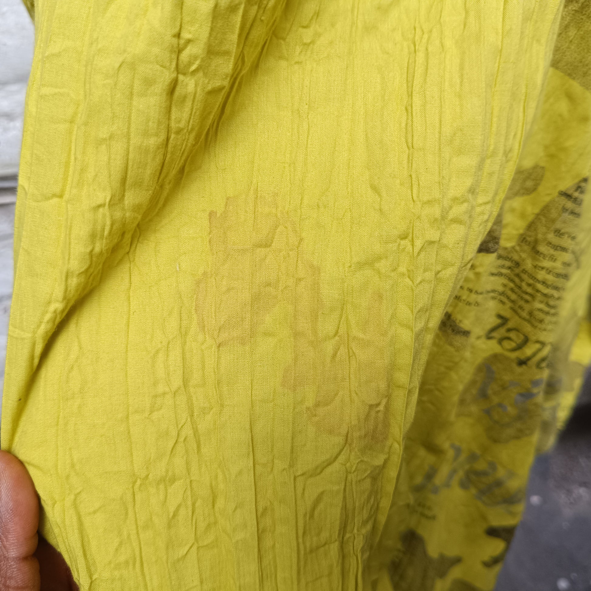 Yellow Avant-Garde Newspaper Dress - 90s Printed Balloon Midi - M/L