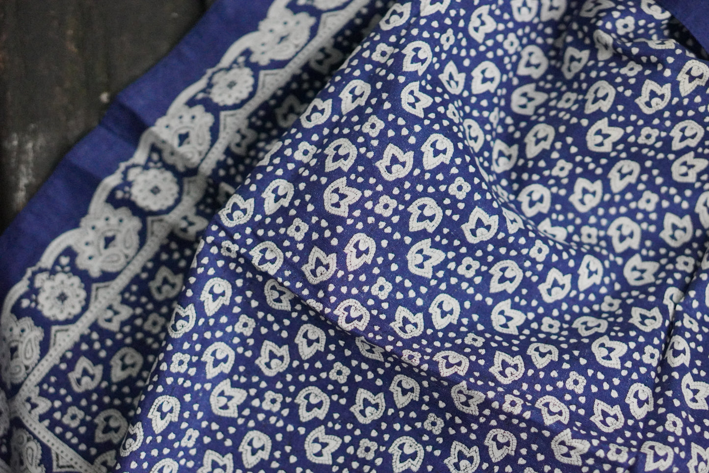 Vintage 1970s Blue Bandana Cotton Paisley Scarf Handkerchief Made in Germany Art