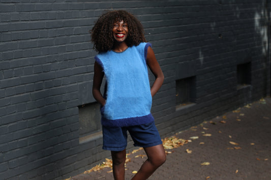 Knit Vest 80s Vintage Blue Mohair Sleeveless Sweater Top | S/M