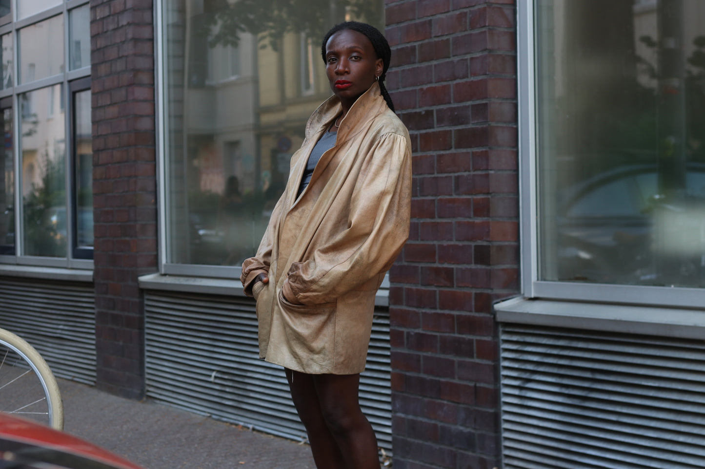 Vintage 80s Distressed Tan Leather Blazer | Oversized 90s Style