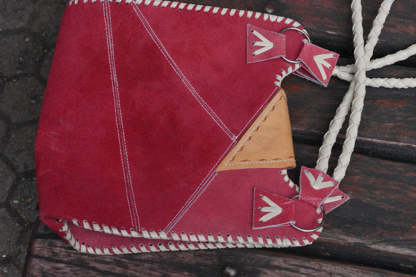 Vintage 70s Patchwork Suede Shoulder Bag - Red Boho Crossbody Purse