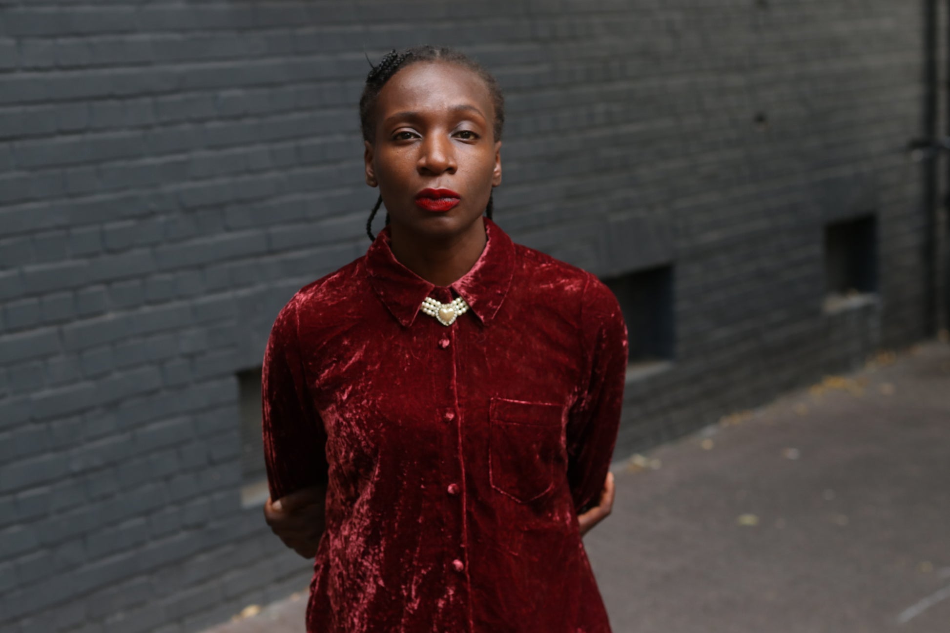  Vintage Gothic Red Velvet Top  | 90s Lace Hem Button Up S