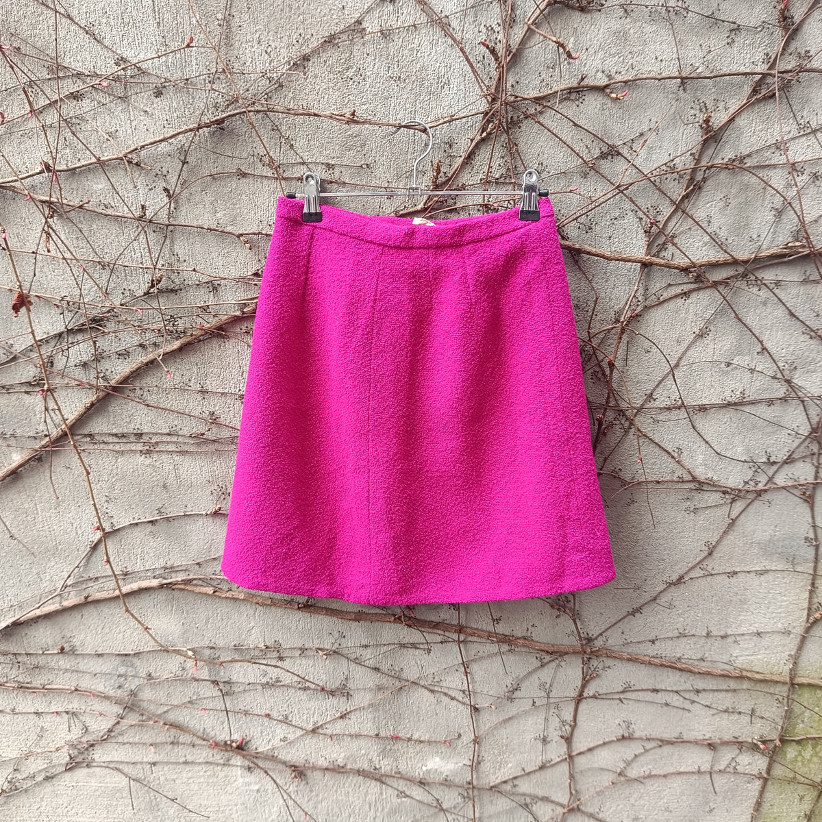 Vintage 60s Hot Pink Wool Mini Skirt | Fuchsia Boucle A Line Skirt