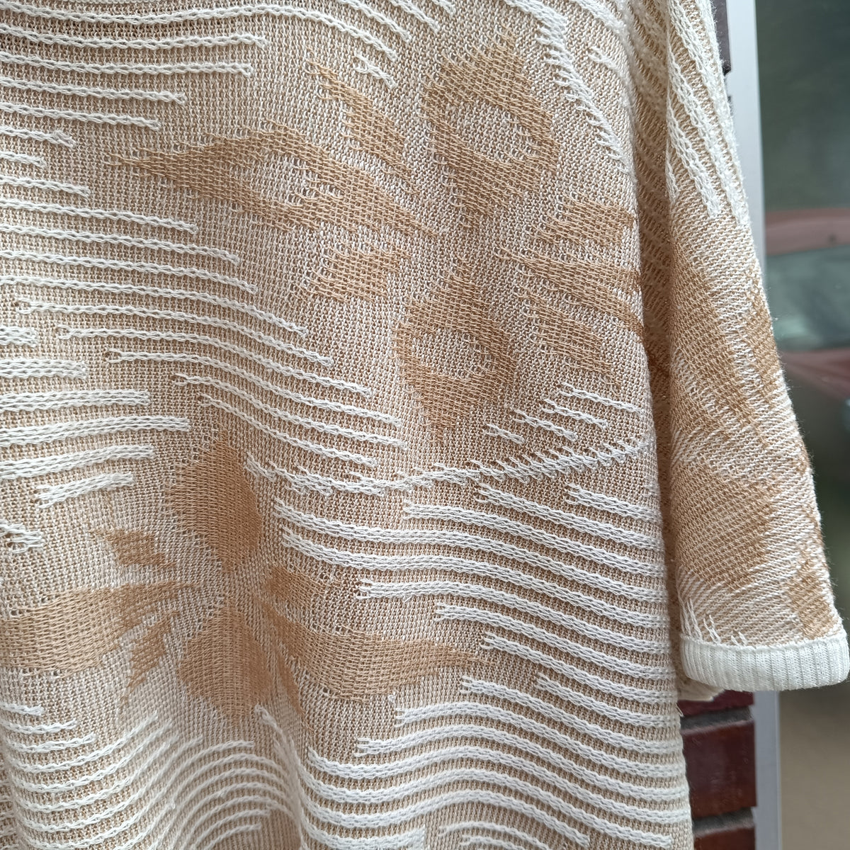 Vintage Short Sleeve Knit Top - 80s Textured Cream Sweater S/M
