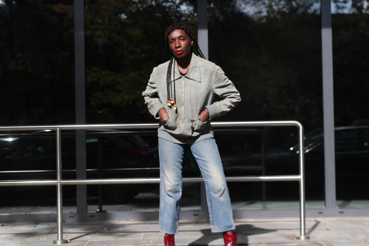 Suede Bomber Jacket | Vintage 70s Grey Suede Flight Coat | Size M