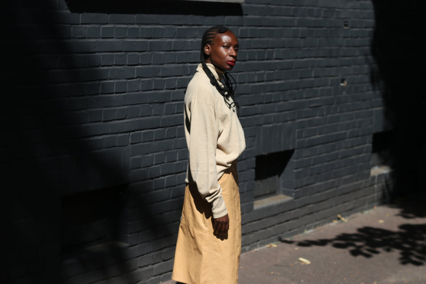 Vintage Leather Skirt - 80s Camel Tan Midi Skirt | Minimalist A-Line