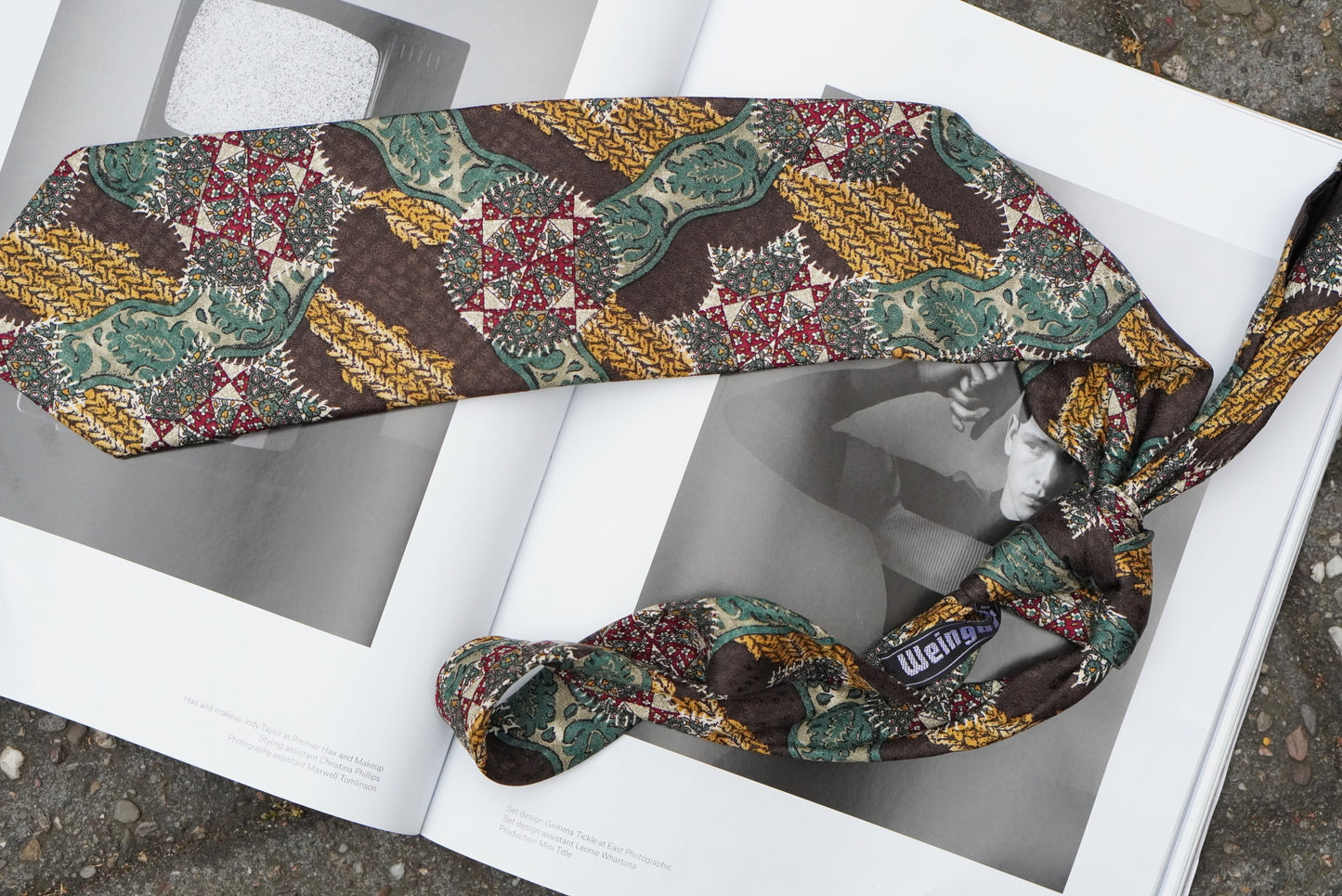 Alpi Vintage 1980s Silk Tie Brown Green Gold Geometric Abstract Mens Necktie