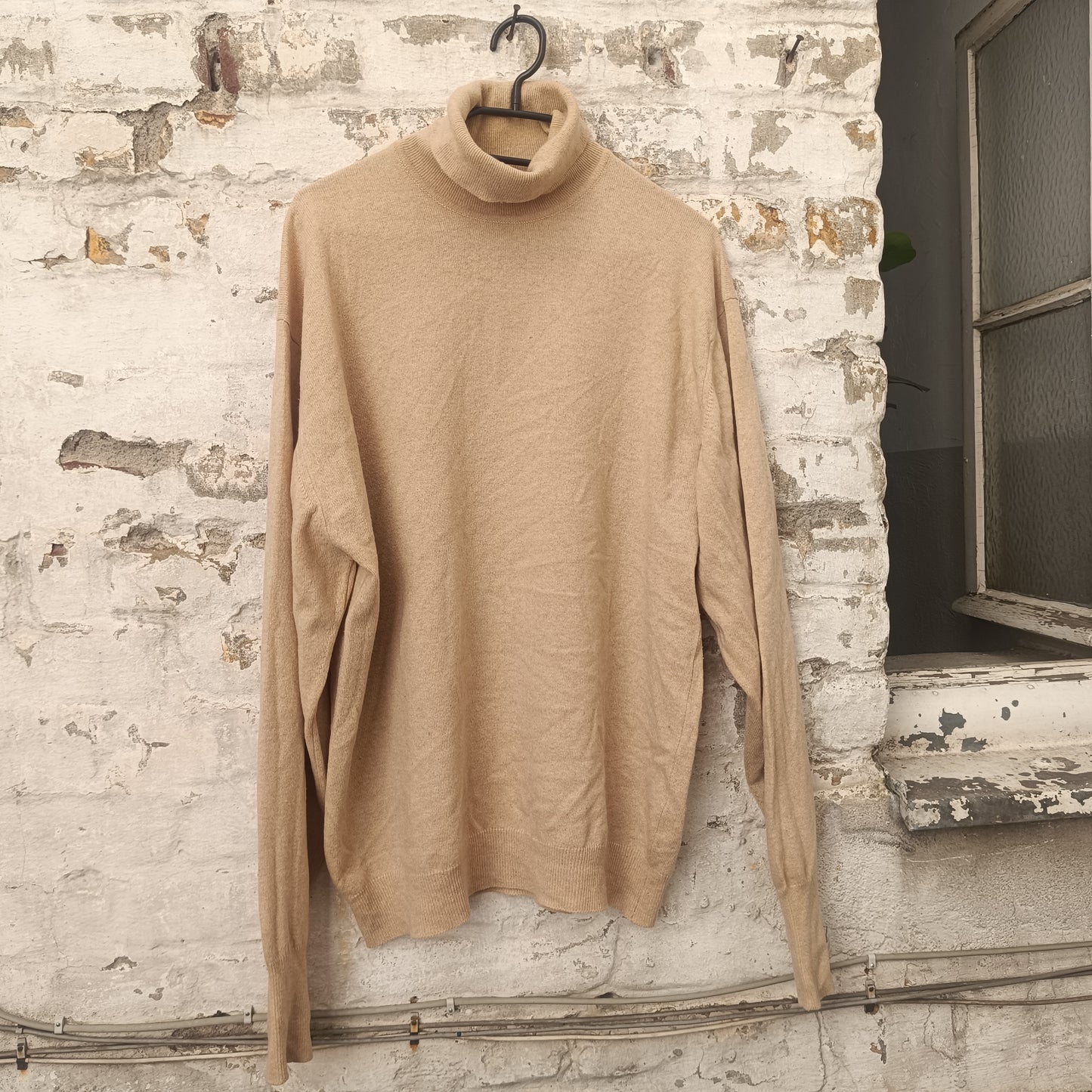 Cashmere Turtleneck Sweater | Vintage 90s Cream Roll Neck Jumper | Fits M/L