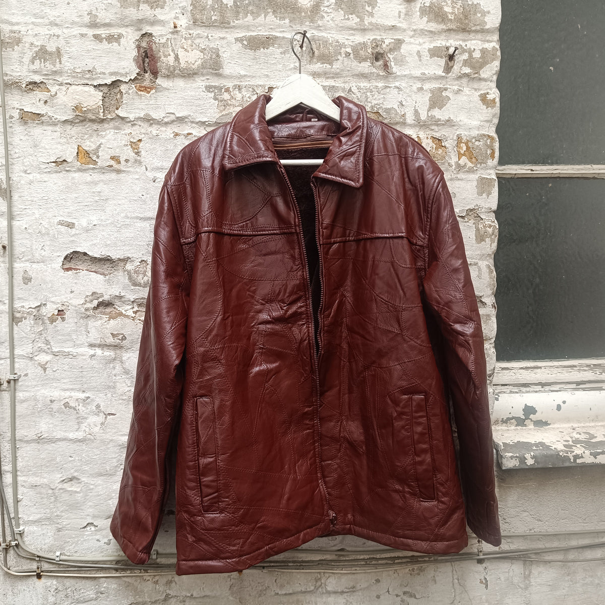 Vintage Brown Leather Jacket - 90s Minimalist Zip Coat - L