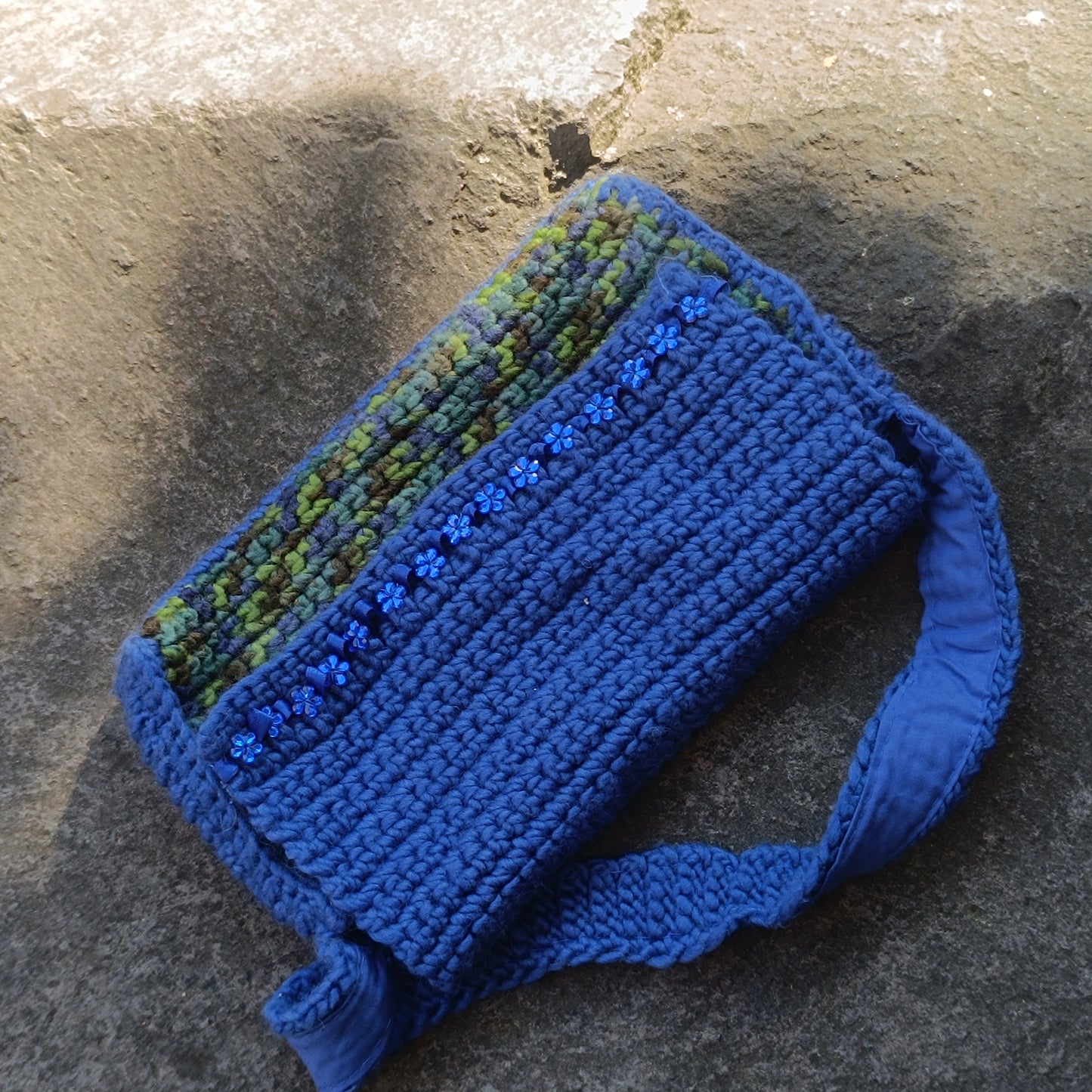 Vintage Crochet Shoulder Bag | Y2K Blue Beaded Purse 