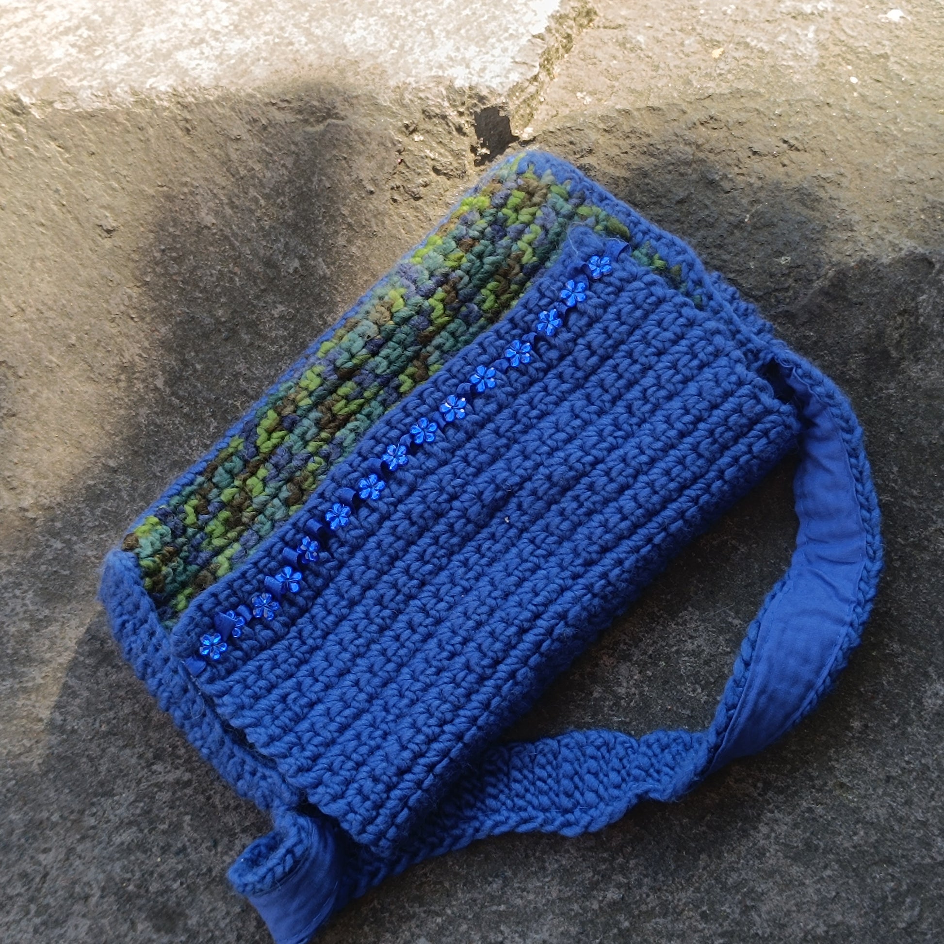 Vintage Crochet Shoulder Bag | Y2K Blue Beaded Purse 