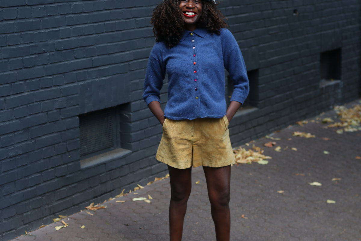 Vintage Blue Cashmere Cardigan | 90s Collared Sweater S
