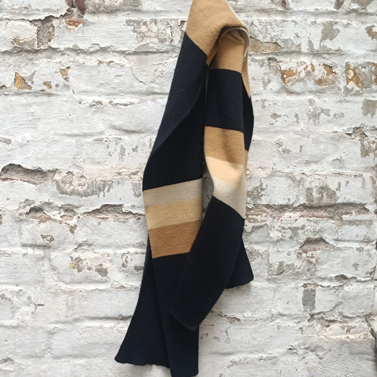 Knit Scarf - Vintage 90s Block Stripe Winter Wrap - Black Beige