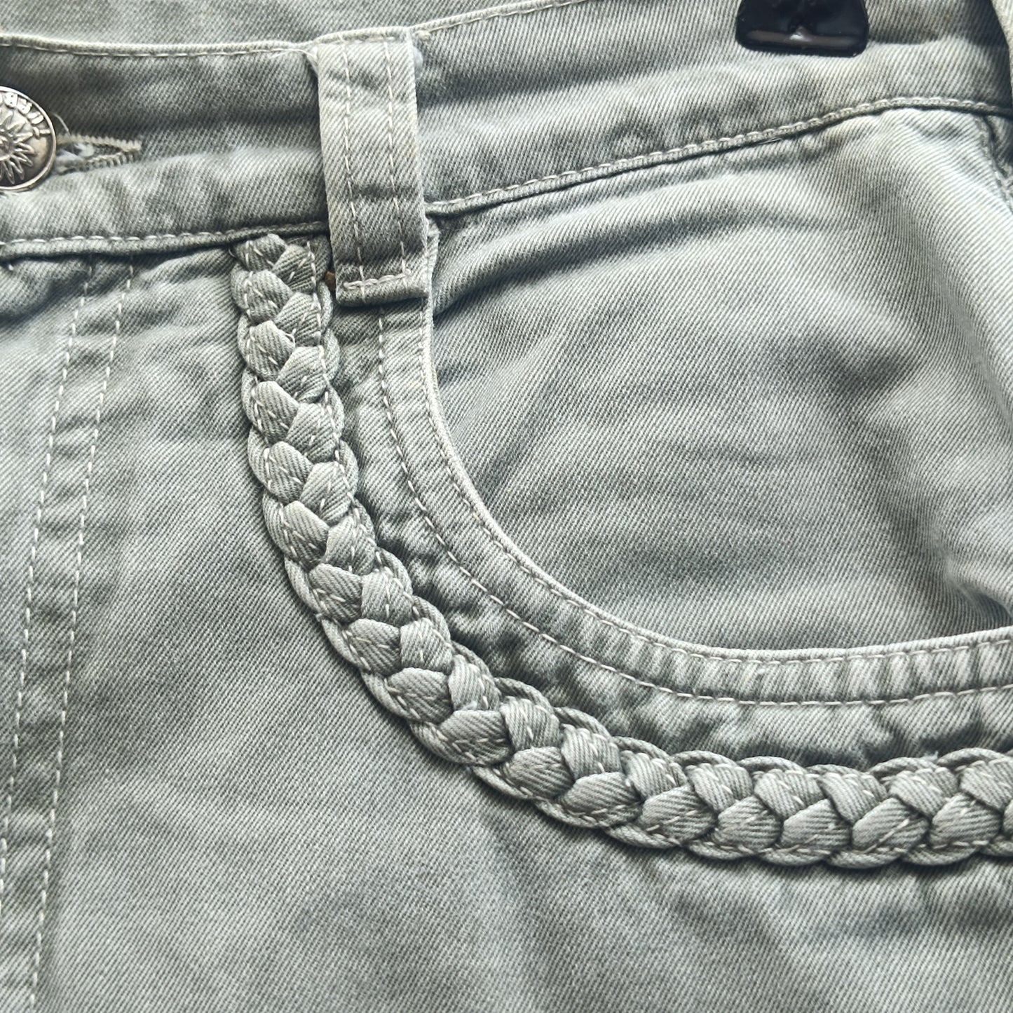 Vintage 1980s High Waisted Pants Sage Green Braided Pocket Tapered Denim Trousers