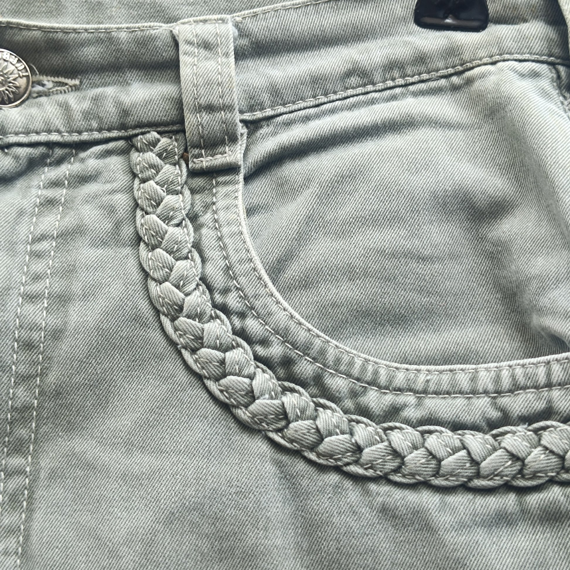 Vintage 1980s High Waisted Pants Sage Green Braided Pocket Tapered Denim Trousers