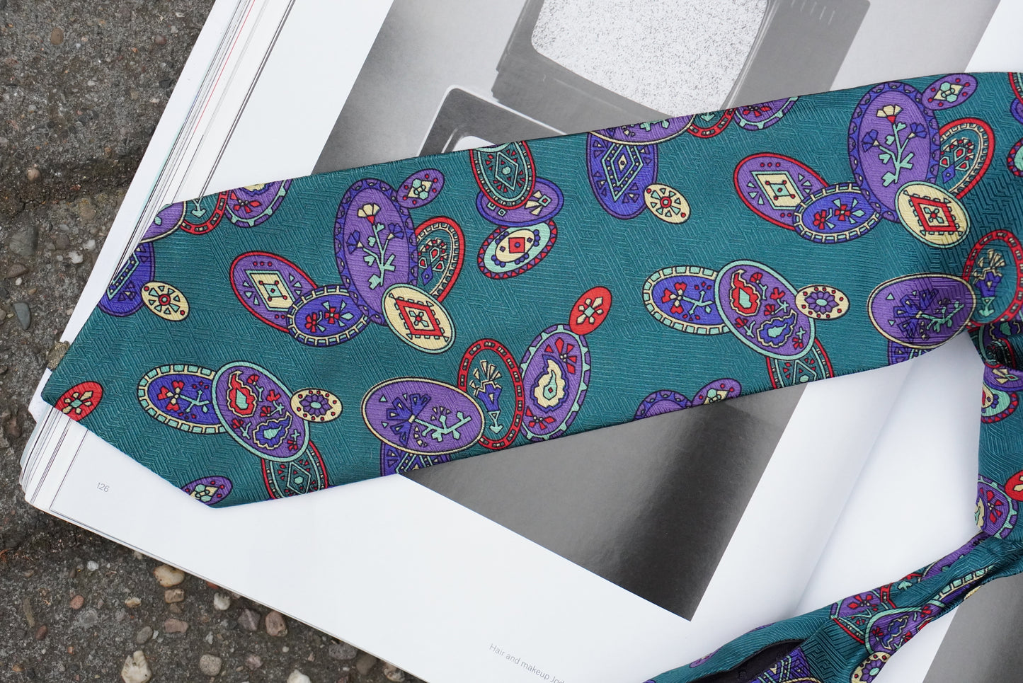 Alpi Vintage 1980s Silk Tie Teal Geometric Pattern Avant Garde Retro Mens Necktie