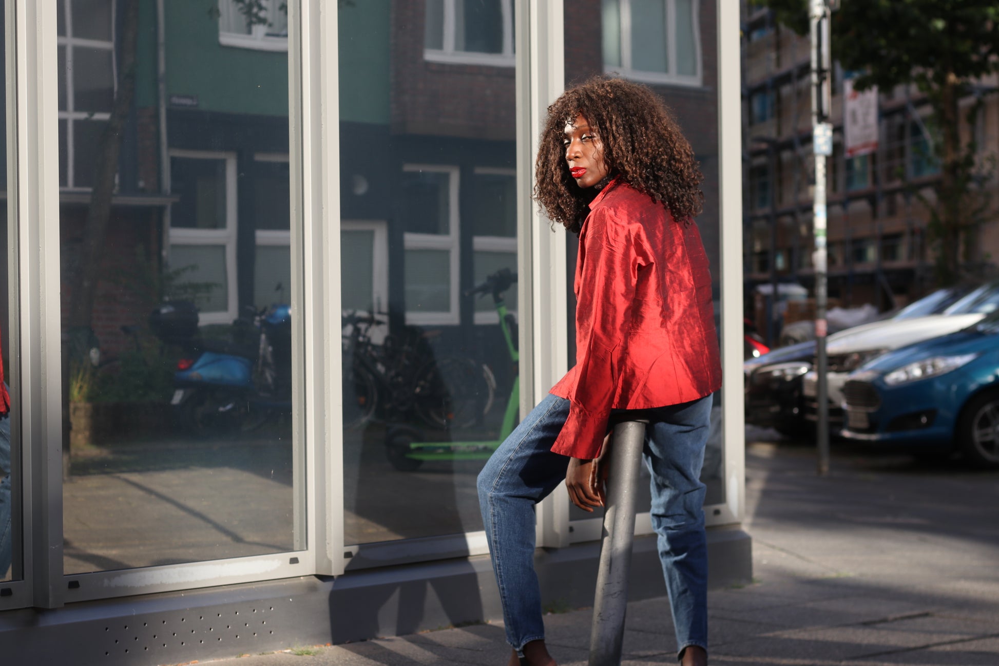 Vintage Metallic Red Silk Blouse | 90s Tailored Long Sleeve Top - XS/S