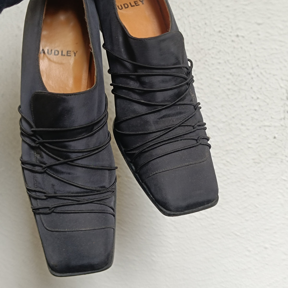 Vintage 90s AUDLEY Black Square Toe Wedge Loafers - Size EU 38